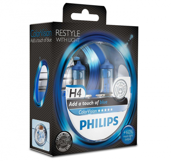 Philips H4 12V 60/55W ColorVision blue +60% Set - 2 Stück